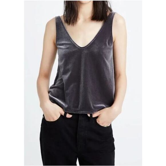Madewell Velvet Tank Top Womens XXS Black Goth Witchy Whimsical Punk Biker Top - Picture 1 of 8